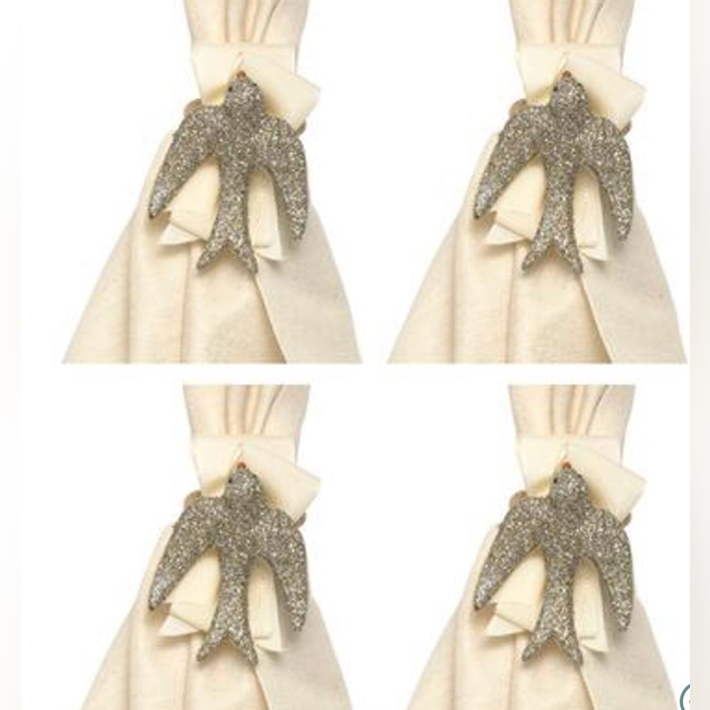 Juliska Designer Luxury Sparkle Dove Bird Napkin Rings Set of 4 Ornaments HTF